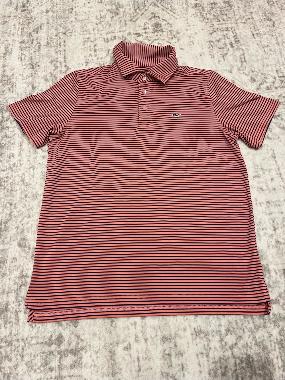Vineyard Vines Boys L/16 Performance Polo – Salmon & Navy Stripe